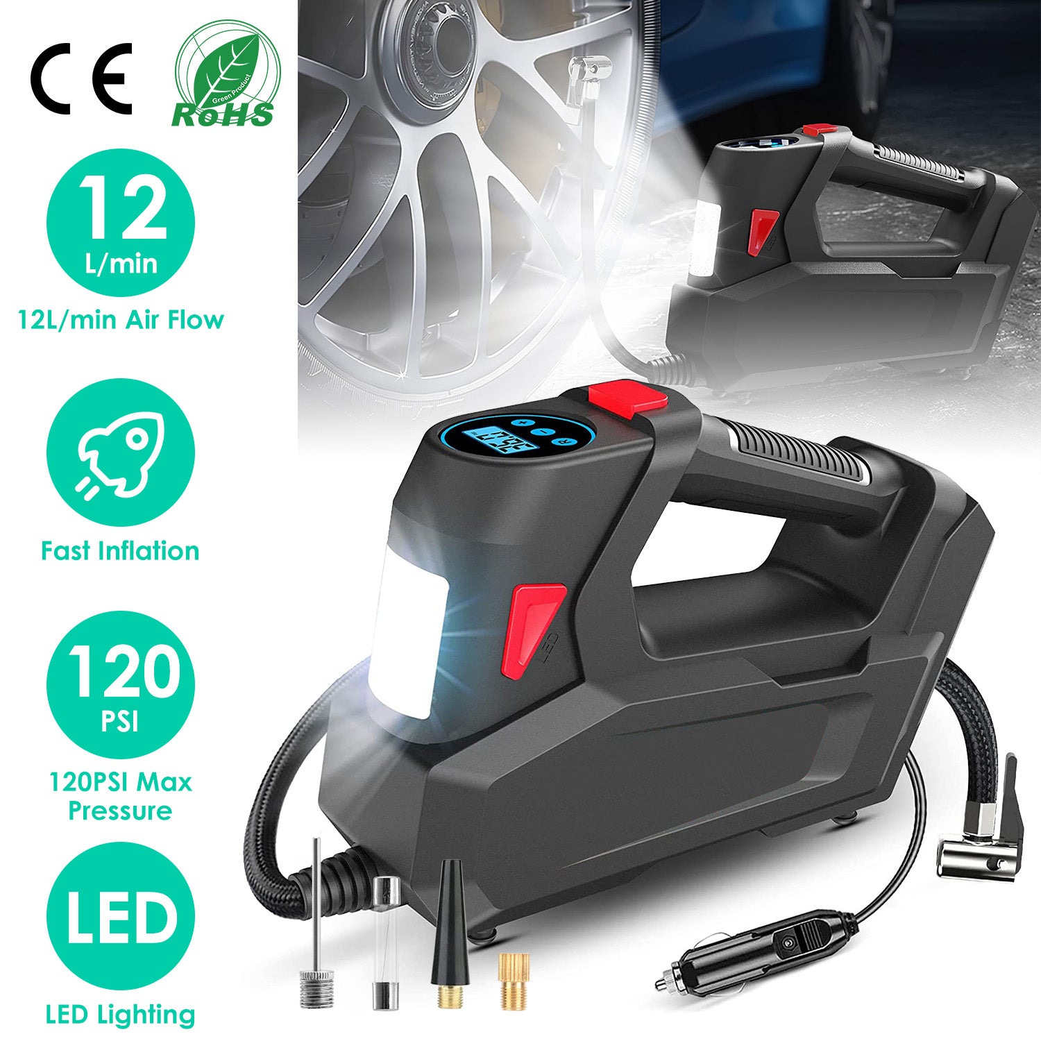 Portable Tyre Inflator – 120 PSI Digital Air Compressor