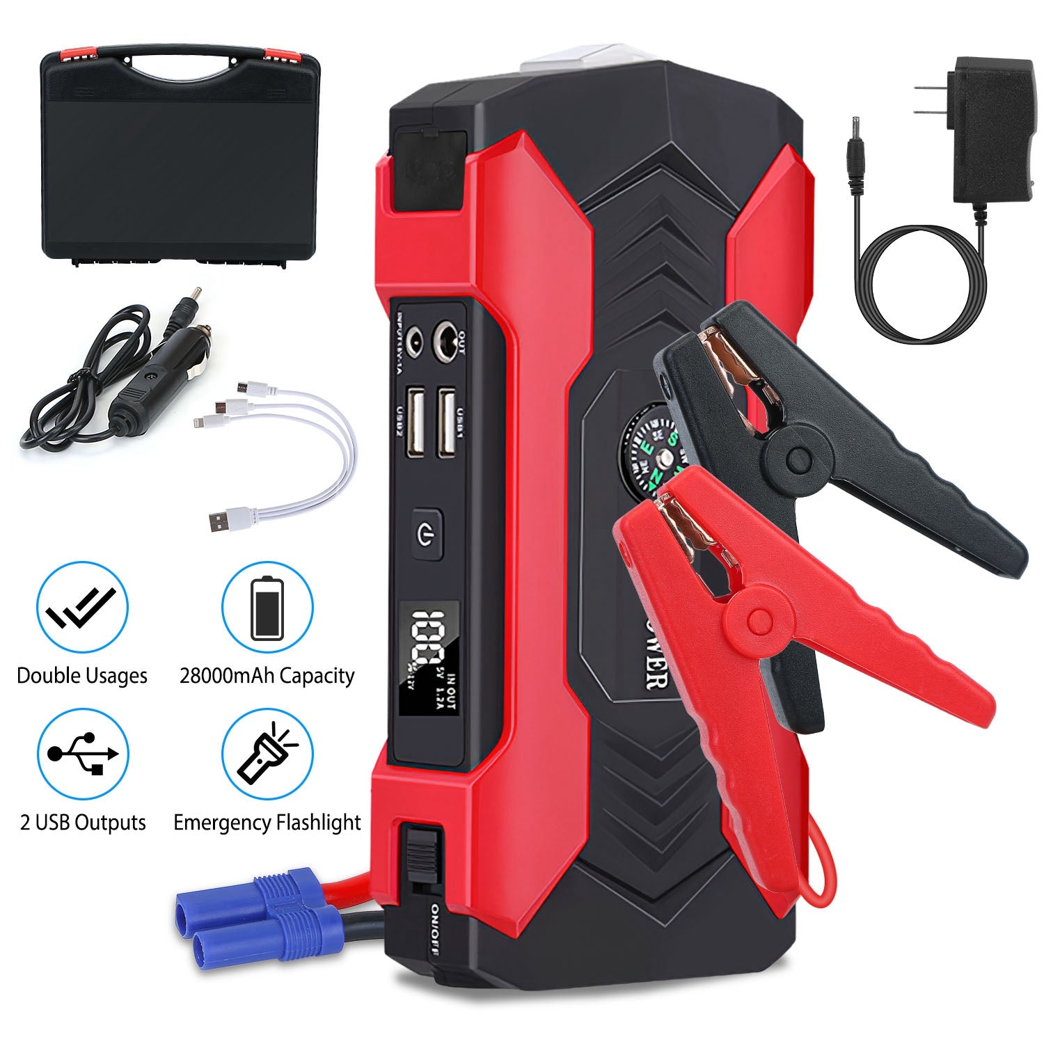 Jump Starter 800A Peak – 28,000mAh with Built-in Air Pump
