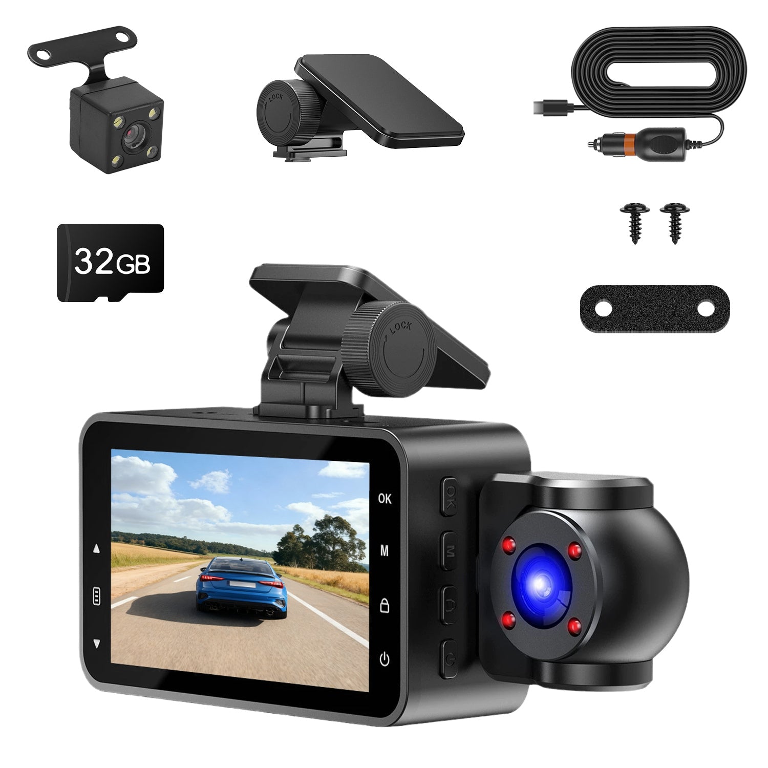 Triple-Channel Wi-Fi Dash Cam – Front, Cabin & Rear Full HD